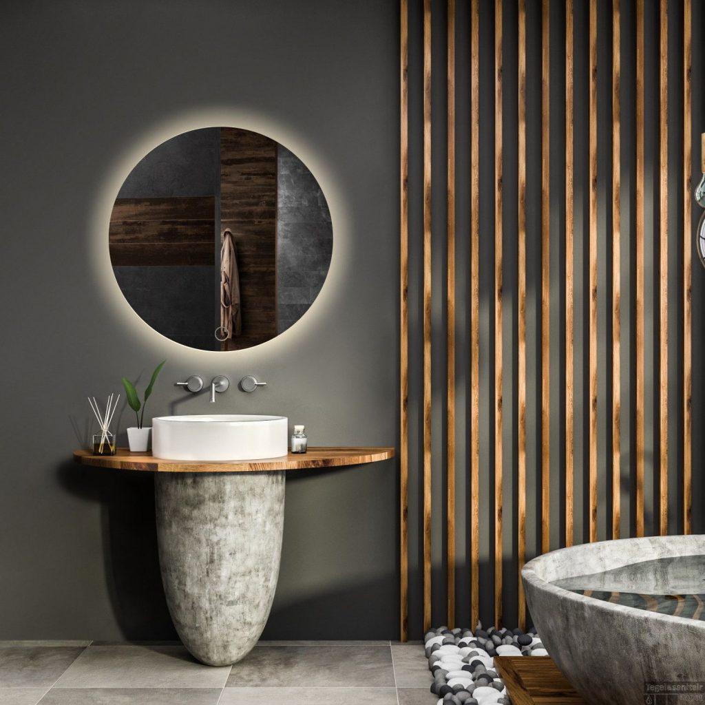 ronde spiegel in een badkamer
