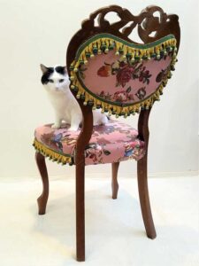 antieke stoel met witte poes